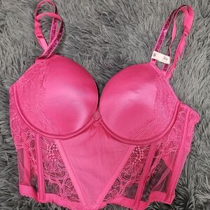 Victoria's Secret Bombshell Hot Pink Lace Bustier Bra - 36B